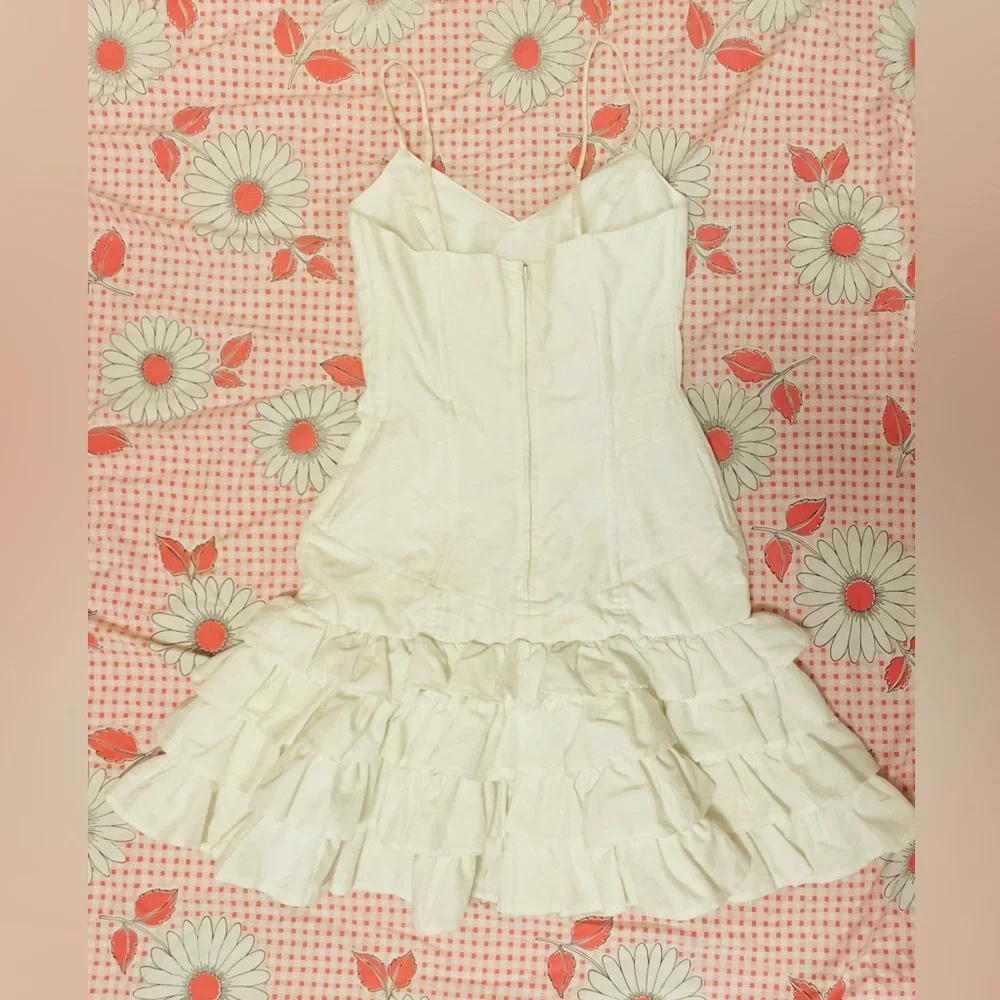 Vintage super cute drop waist corset princess Elegant White cream Ruffled Dress - Picture 5 of 8